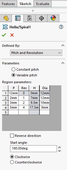 SOLIDWORKS Helix Settings