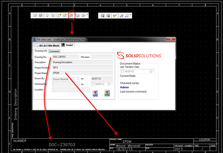 DraftSight Toolbars and DataCard