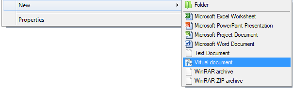 Menu: New / Virtual Document
