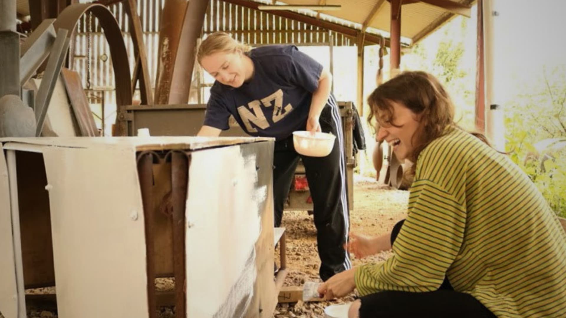 Amber Probyn (left) and Hazel McShane (right) working on their card PEEQUAL prototype