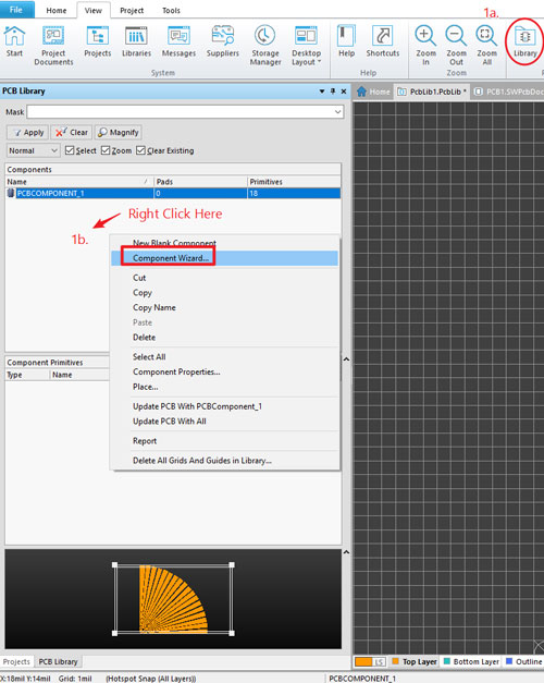 SOLIDWORKS PCB, LIBRARY PANEL, COMPONENT WIZARD